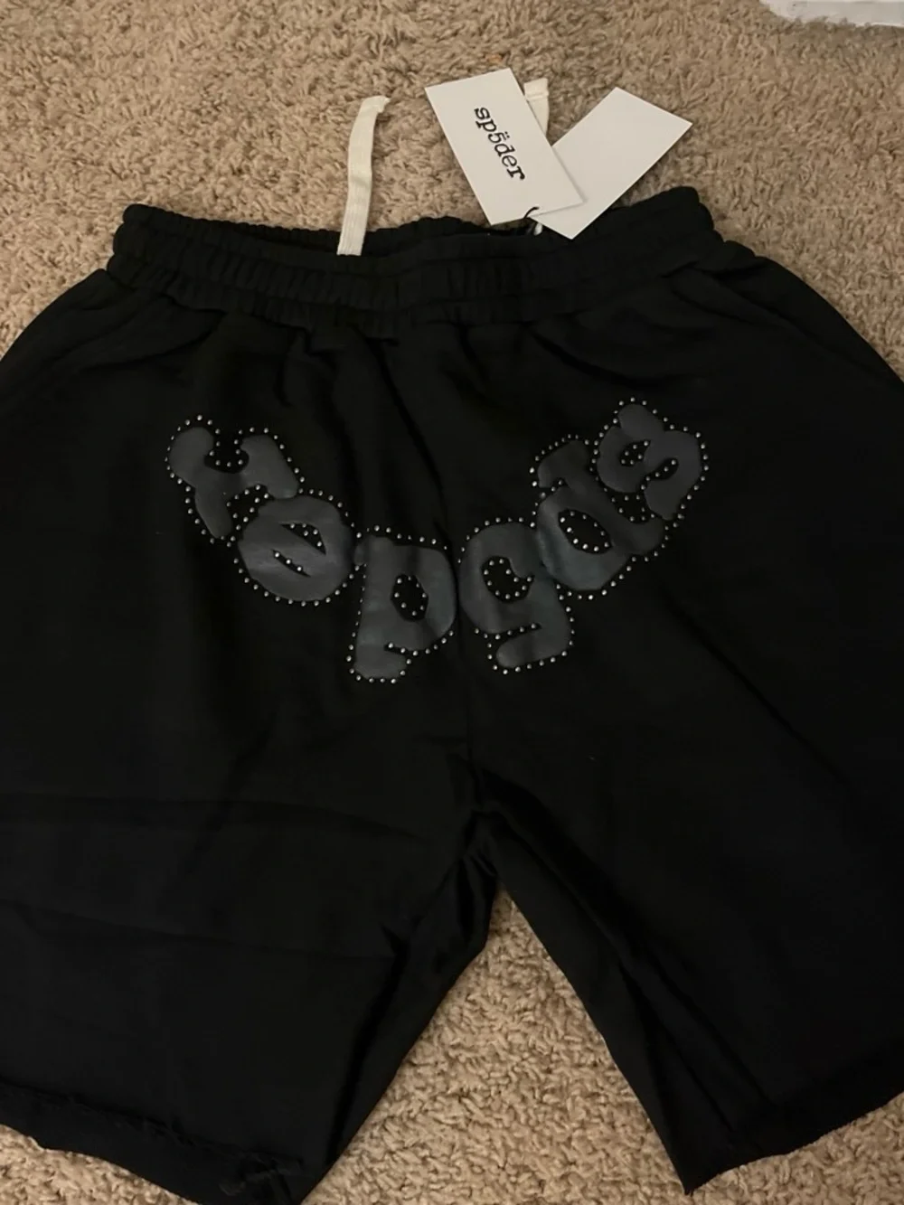 Spøpger Men's Black Logo Studded Drawstring Shorts